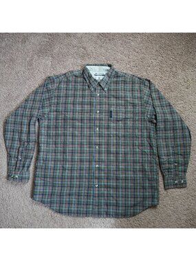 Columbia Button Up Shirt Mens XL Green Plaid Long Sleeve Top Cotton Outdoors